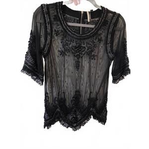 Elegant Black Beaded Top by Topshop